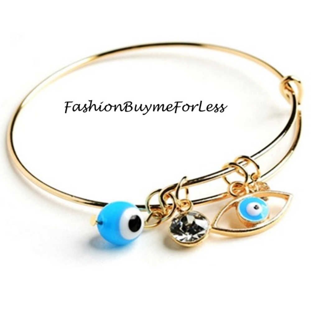 Gold Blue Hamsa Evil Eye CZ Crystal Lucky Bracelet